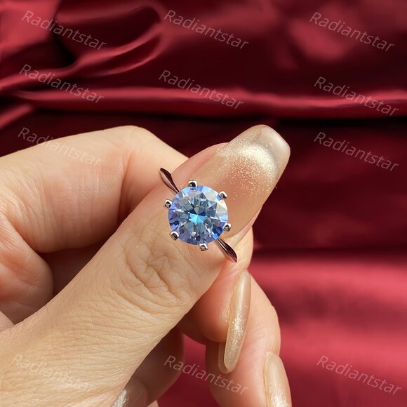 NEW Certified 3 ct. t.w. Royal Blue Moissanite Solitaire 6 Prong Ring - Picture 2 of 7